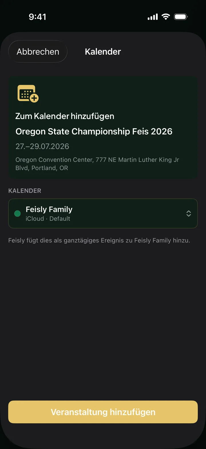 Feisly Kalenderdialog für ein gespeichertes Feis