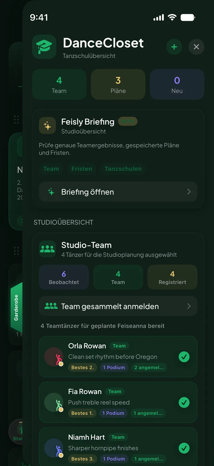 DanceCloset für Lehrkräfte mit Studio-Callboard